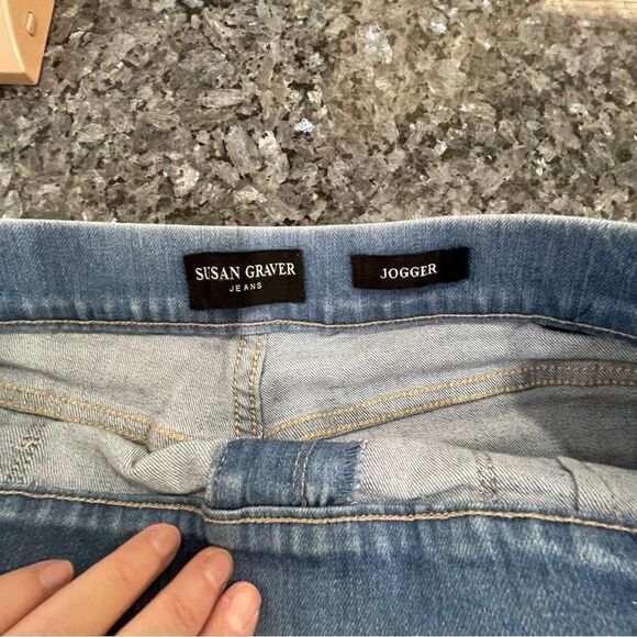Susan Graver Jeans Denim Jogger Pants Elastic Waist size 34” Casual Comfy - Picture 3 of 11